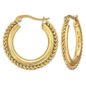 Stainless Steel Gold Rope Twist Hoops with French Lock 26mm